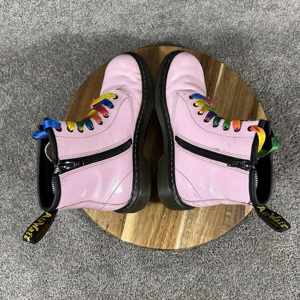 Dr Martens 1460J Youth Size 3 Pink Leather Side Zip Lace Up Combat Boots Used